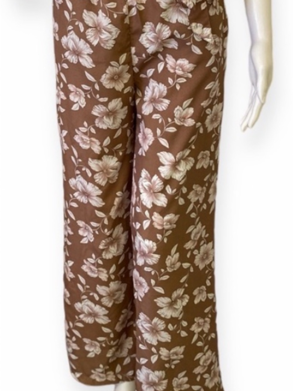 Brown Floral Ankle-Length Wide Leg Pants